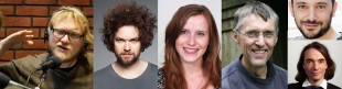 F.v: Forskningsjournalist og programleder Torkild Jemterud, matematiker og Siffer-programleder Jo Røislien, stipendiat innen stokatisk analyse Kristina Rognlien Dahl, matematiker Nils Henrik Risebro, journalist og forfatter Alex Bellos og matematiker og Abelkomitémedlem Cédric Villani.