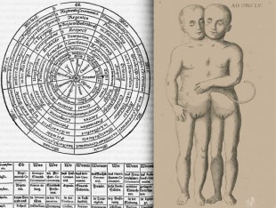 Til venstre: Tabelle der Ceremonien, Johann Christian Lünig, Theatrum ceremoniale historico-politicum (1720) Til Høyre: Monstrous birth, Miscellanea curiosa sive ephemeridum medico-physicarum Germanicarum Academiae Caesareo-Leopoldinae Naturae Curiosorum (Leipzig, 1670)