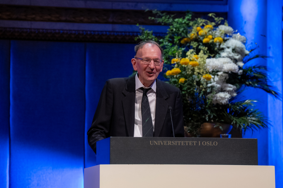 Gerd Faltings giving his speech at the Award Ceremon