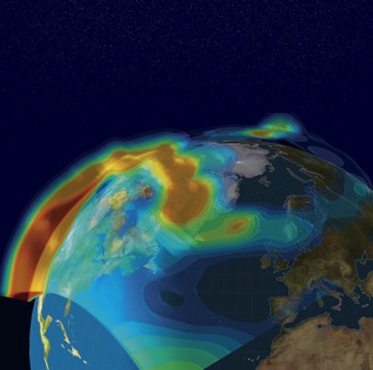 Reconstruction of the ionospheric storm over North America and the polar regions on October 30, 2003 during a major soar outbursts.