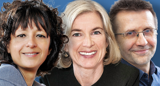 Emmanuelle Charpentier, Jennifer A. Doudna and Virginijus iknys. Hallbauer & Fioretti (Braunschweig, Germany)/UC Berkeley/Vilnius University